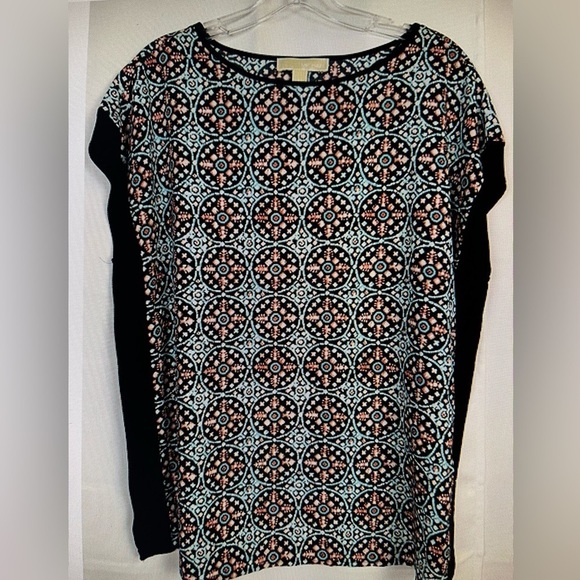 Michael Kors Womens Boho Geometric Print Oversized Blouse Blue Sz XS - Picture 1 of 8